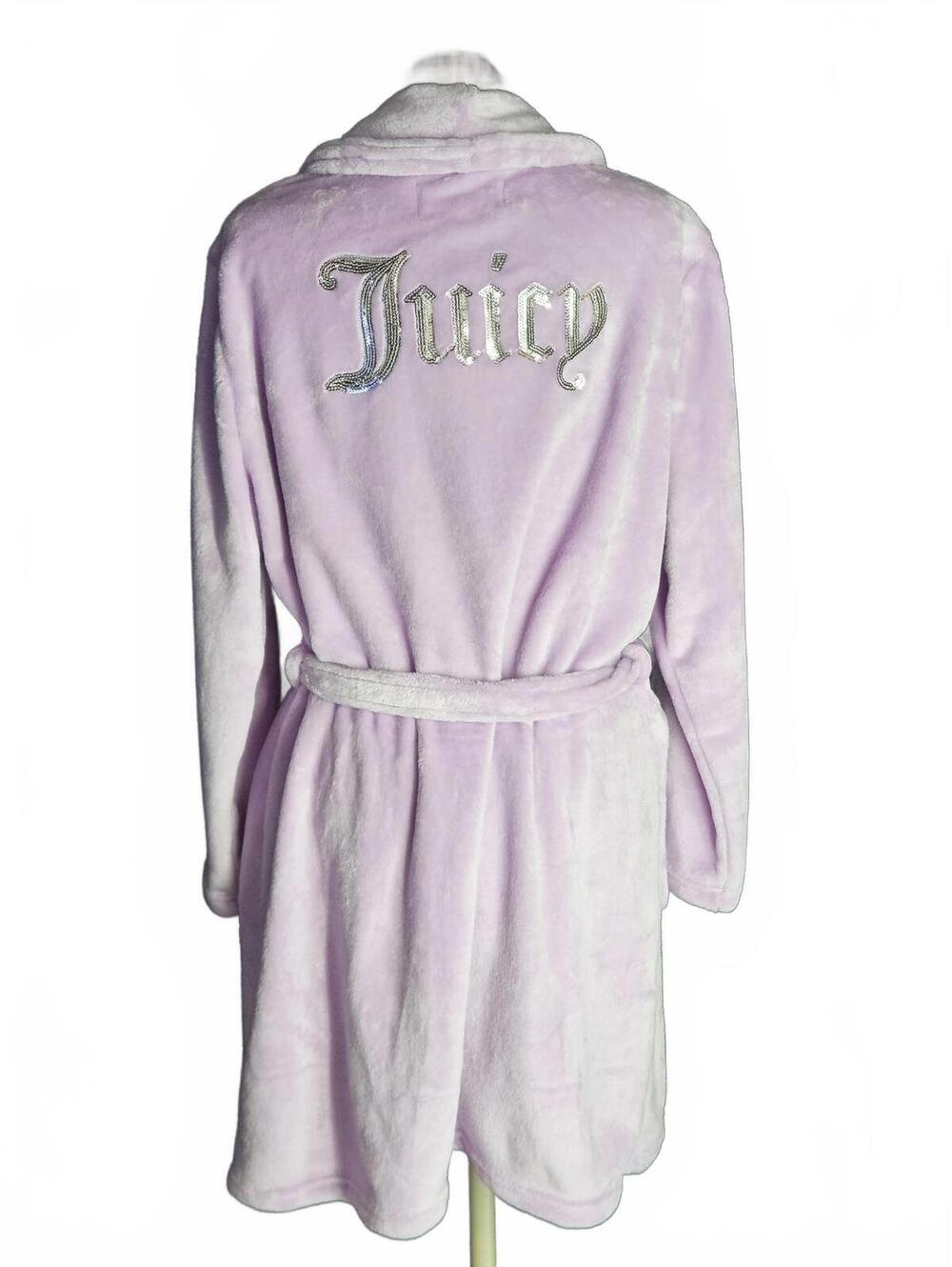 NWT Juicy Couture Purple Robe 1X Sequin Logo Y2K Glam Plush Soft Belted D/76
